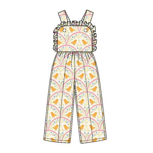 10.1 Preorder SR4334 Kids Girls Easter Chicken Overall Jumpsuit