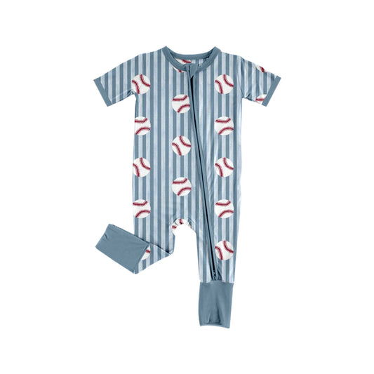 10.10 SR4340 Preorder Baseball Stripes Print Baby Boys Zipper Sleeper Romper