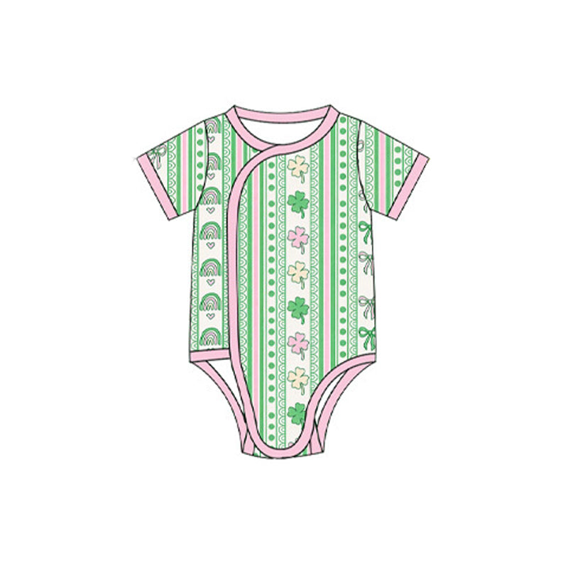10.10 SR4346 Preorder St. Patrick's Day Clover print Rainbow Short Sleeve Romper（副本）