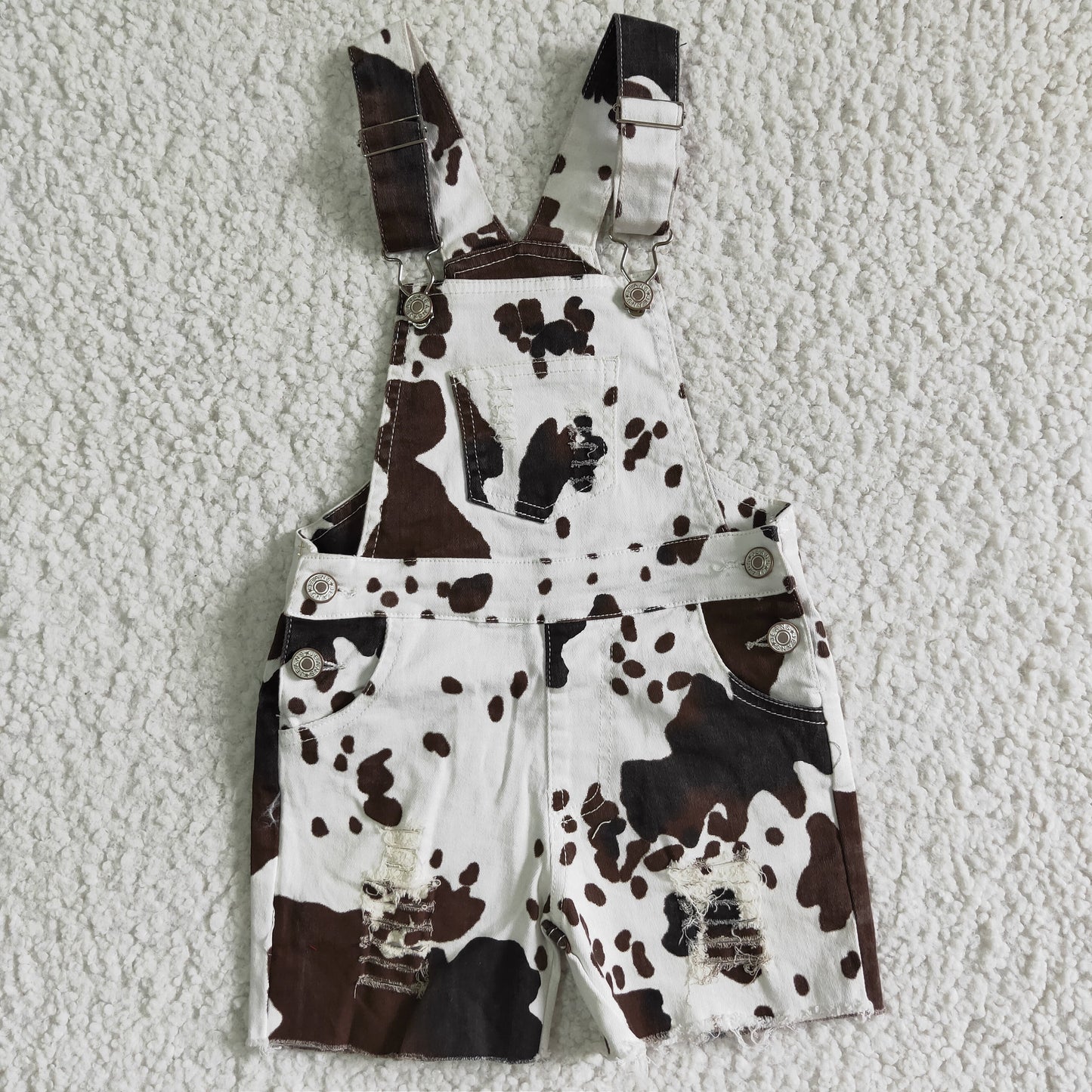 Baby girls cow print suspender denim overall shorts jumpsuit SS0019