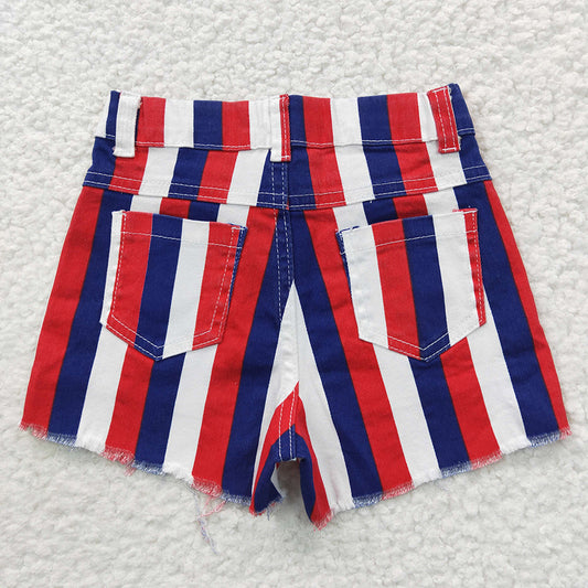 SS0082 Patriotic Star & Stripe Denim Shorts – Red, White & Blue