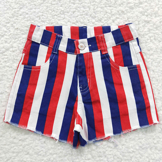 SS0082 Patriotic Star & Stripe Denim Shorts – Red, White & Blue