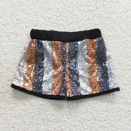 SS0117 Gold Black Stripes Baby Girls Sequins Mardi Gras Shorts