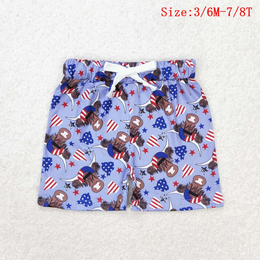 SS0204 Highland Cow Stars Kids 4th of July Bottom Shorts