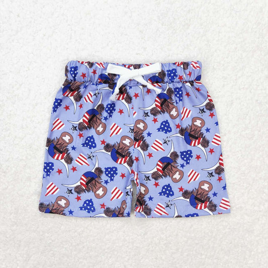 SS0204 Highland Cow Stars Kids 4th of July Bottom Shorts