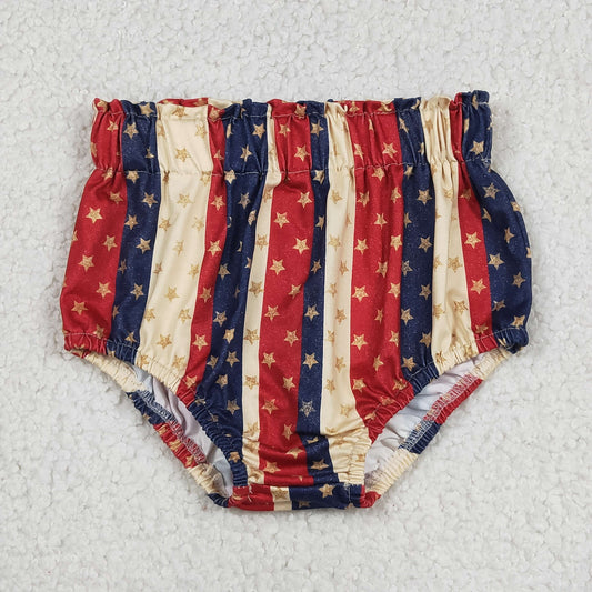 Baby Girls 4th Of July Stars Elastic Bottoms Bummies Shorts