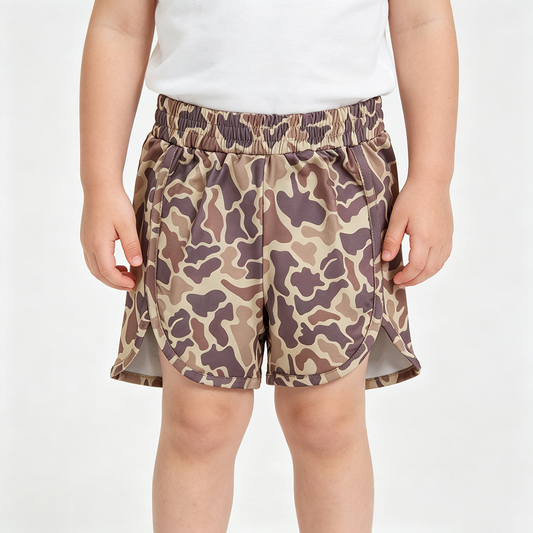 SS0373 Brown Camo Print Girls Bottom Shorts
