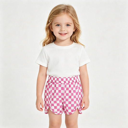 SS0431 Toddler Girls Pink Checkered Bottom Shorts