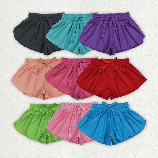 10 Solid Colors Girls Summer Bottom Flutter Yoga Shorts Sibling Matching Wear