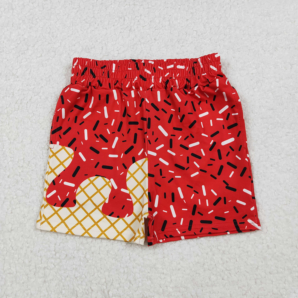 SS0776 Red Sprinkle Print Pockets Boys Bottom Shorts