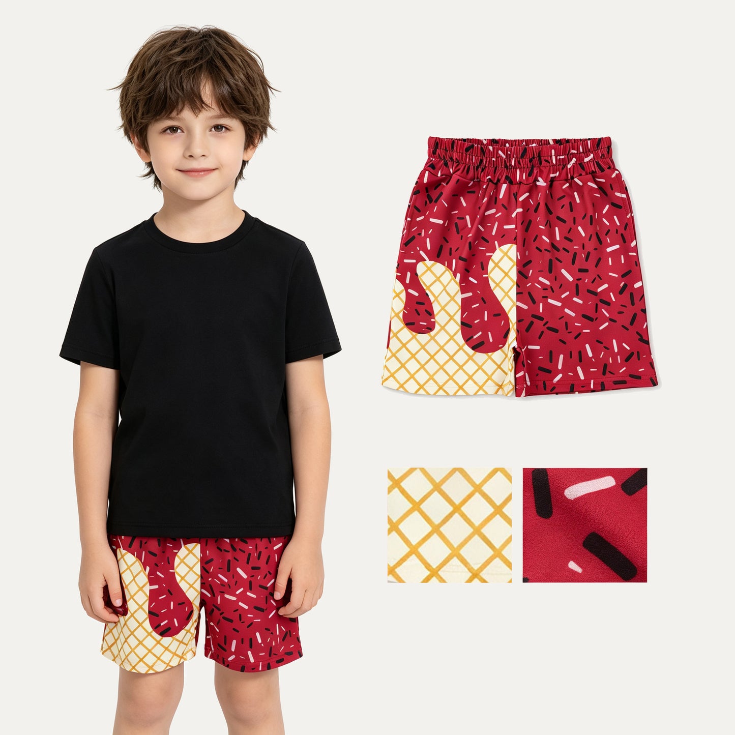 Kids Girls Red Ice Cream Drop Sprinkles Shorts