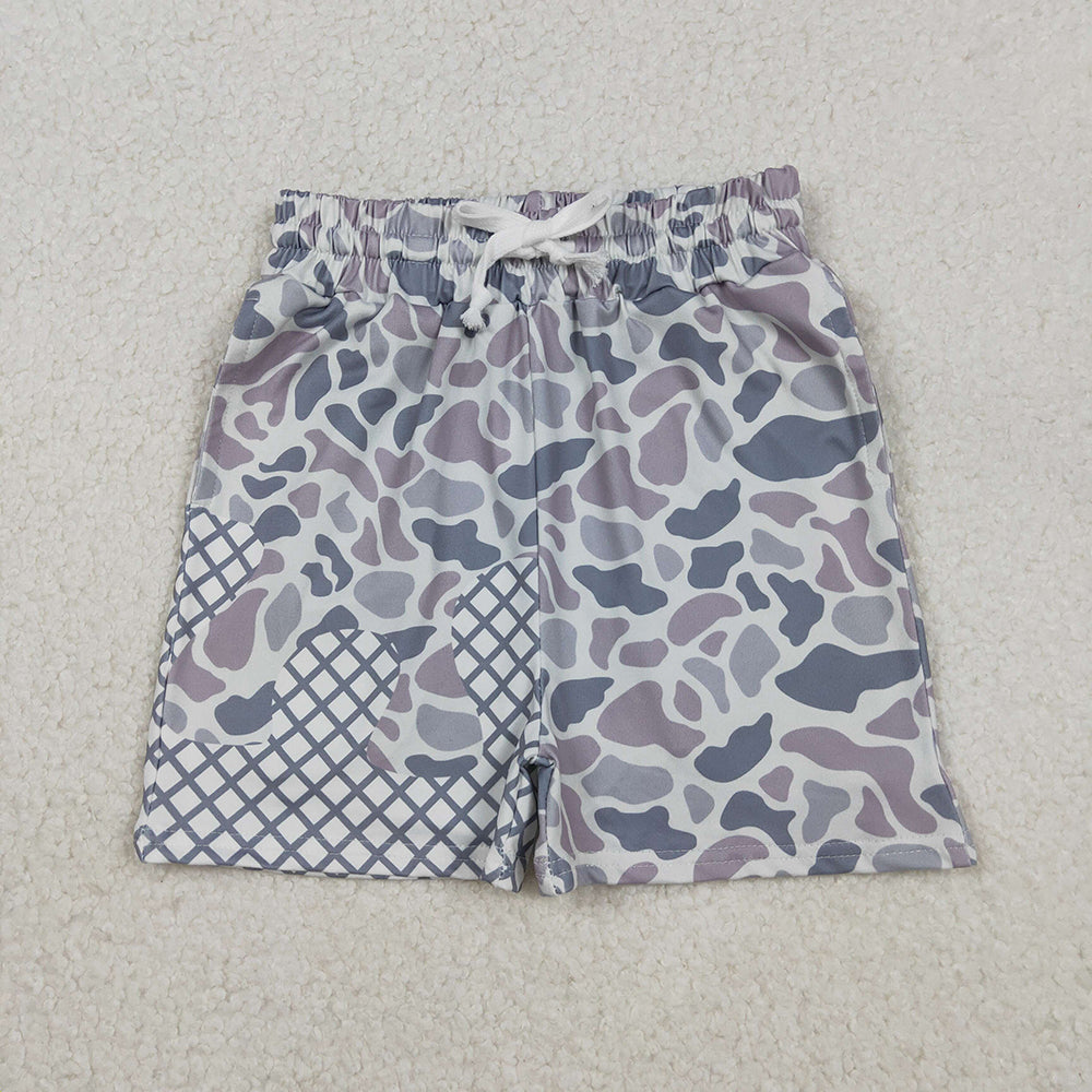 SS0647 Grey Camo Drip Print Kids Bottom Shorts