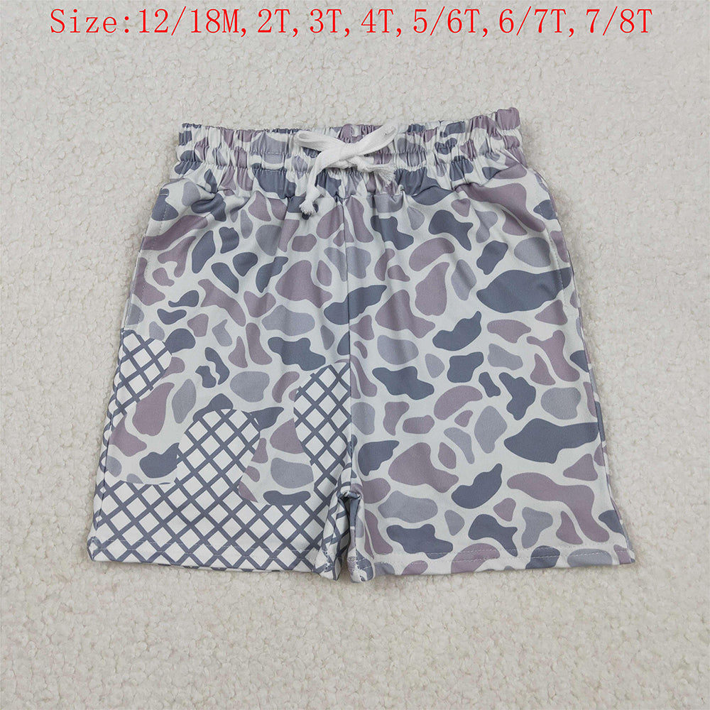 SS0647 Grey Camo Drip Print Kids Bottom Shorts