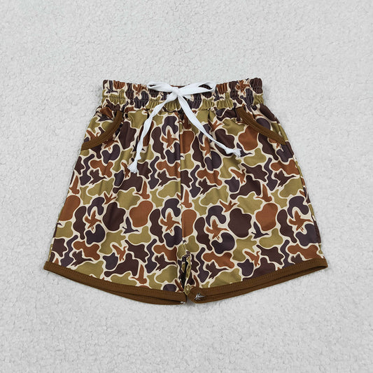 SS0673 Brown Camo Print Pockets Boys Bottom Shorts