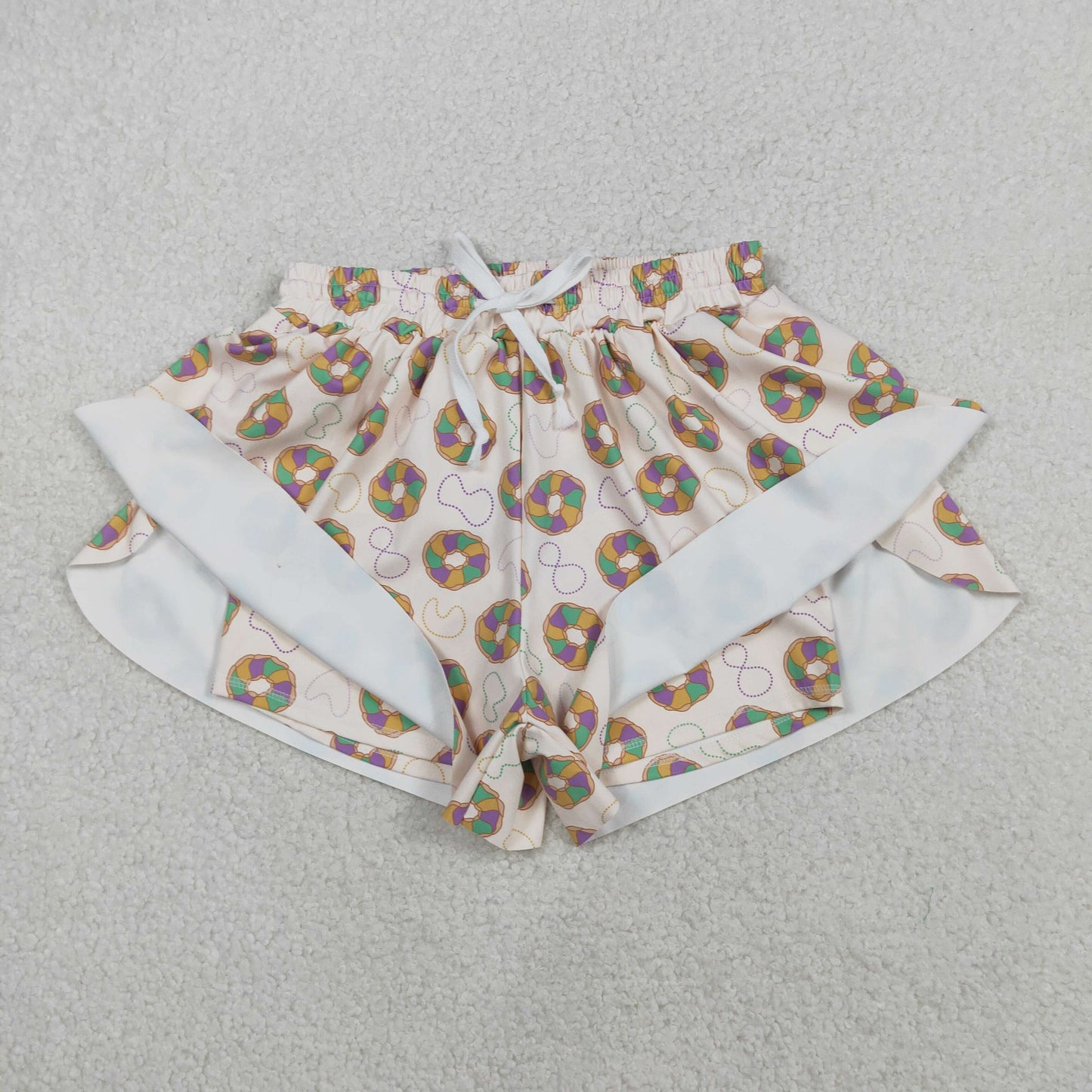 Mama and Me Mardigras Donuts Stripe Yoga Active Ruffle Shorts Bottoms