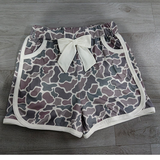 7.2 Preorder Baby Girls Grey Camo Pocket Shorts With Bow
