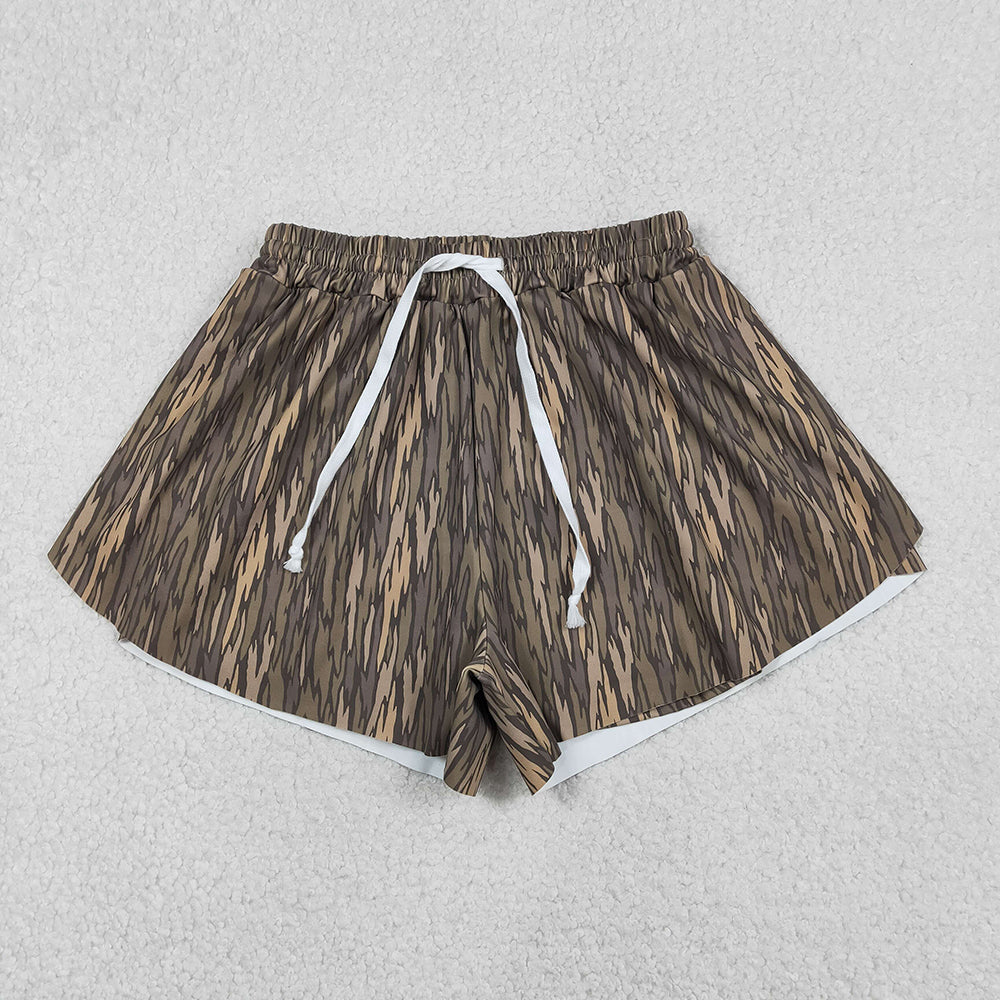 3 Colors Camo Print Mommy and Me Bottom Summer Yoga Flutter Shorts Sibling Wear