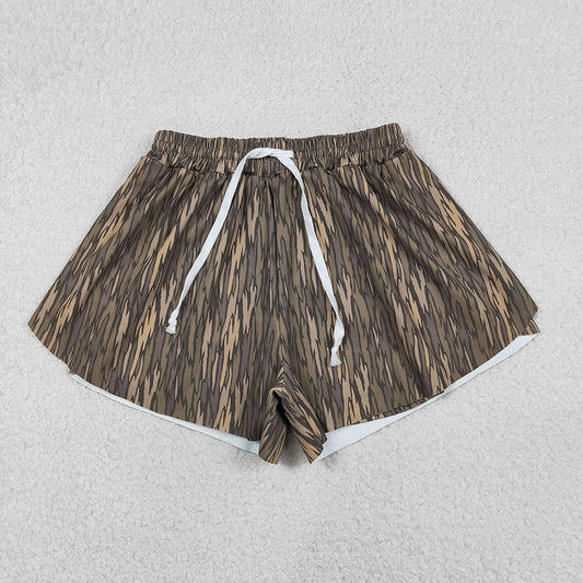 3 Colors Camo Print Mommy and Me Bottom Summer Yoga Flutter Shorts Sibling Wear