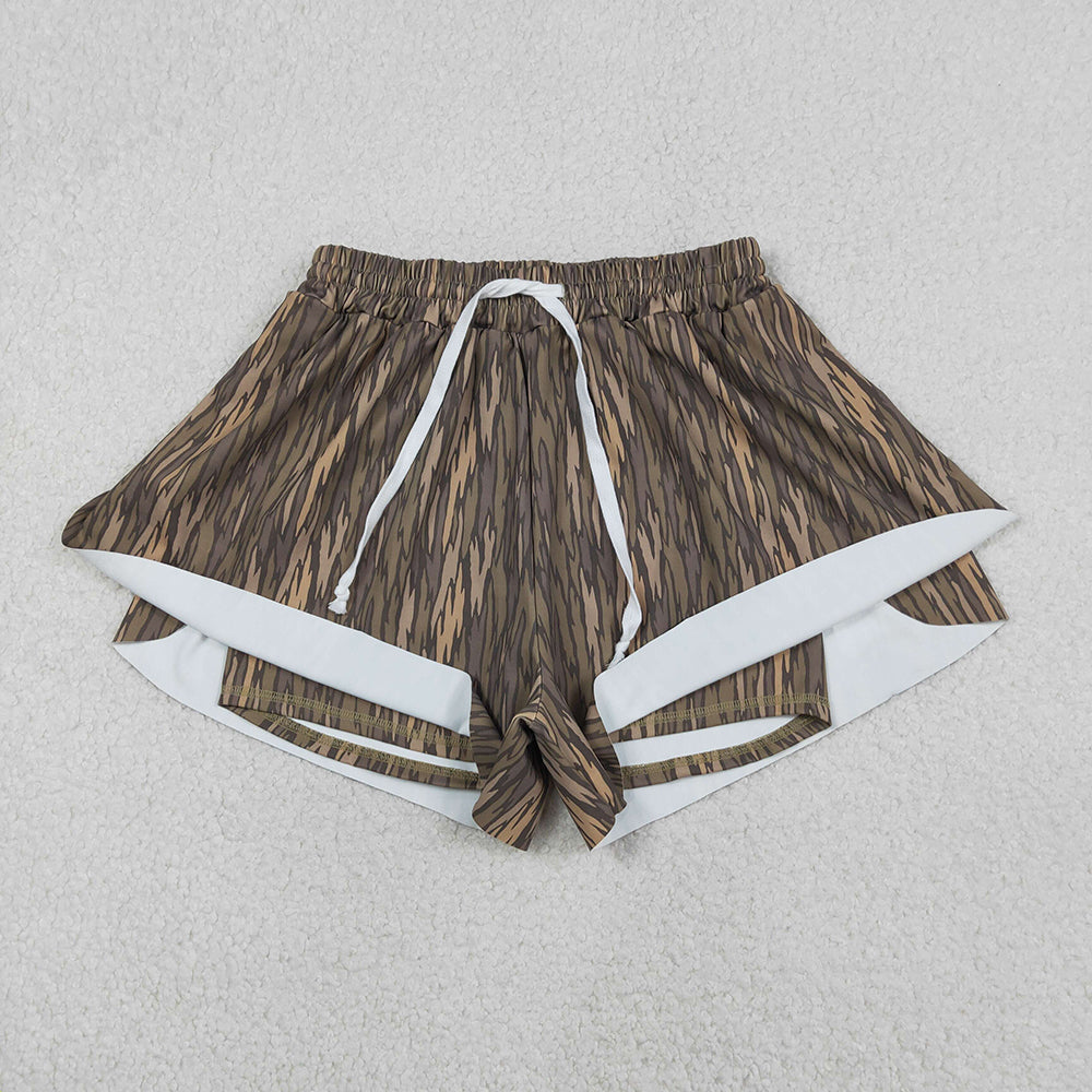 3 Colors Camo Print Mommy and Me Bottom Summer Yoga Flutter Shorts Sibling Wear