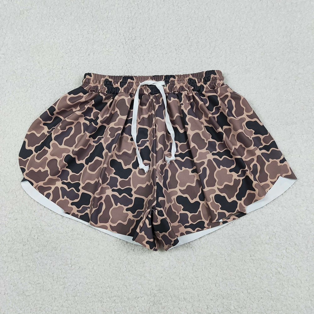 3 Colors Camo Print Mommy and Me Bottom Summer Yoga Flutter Shorts Sibling Wear