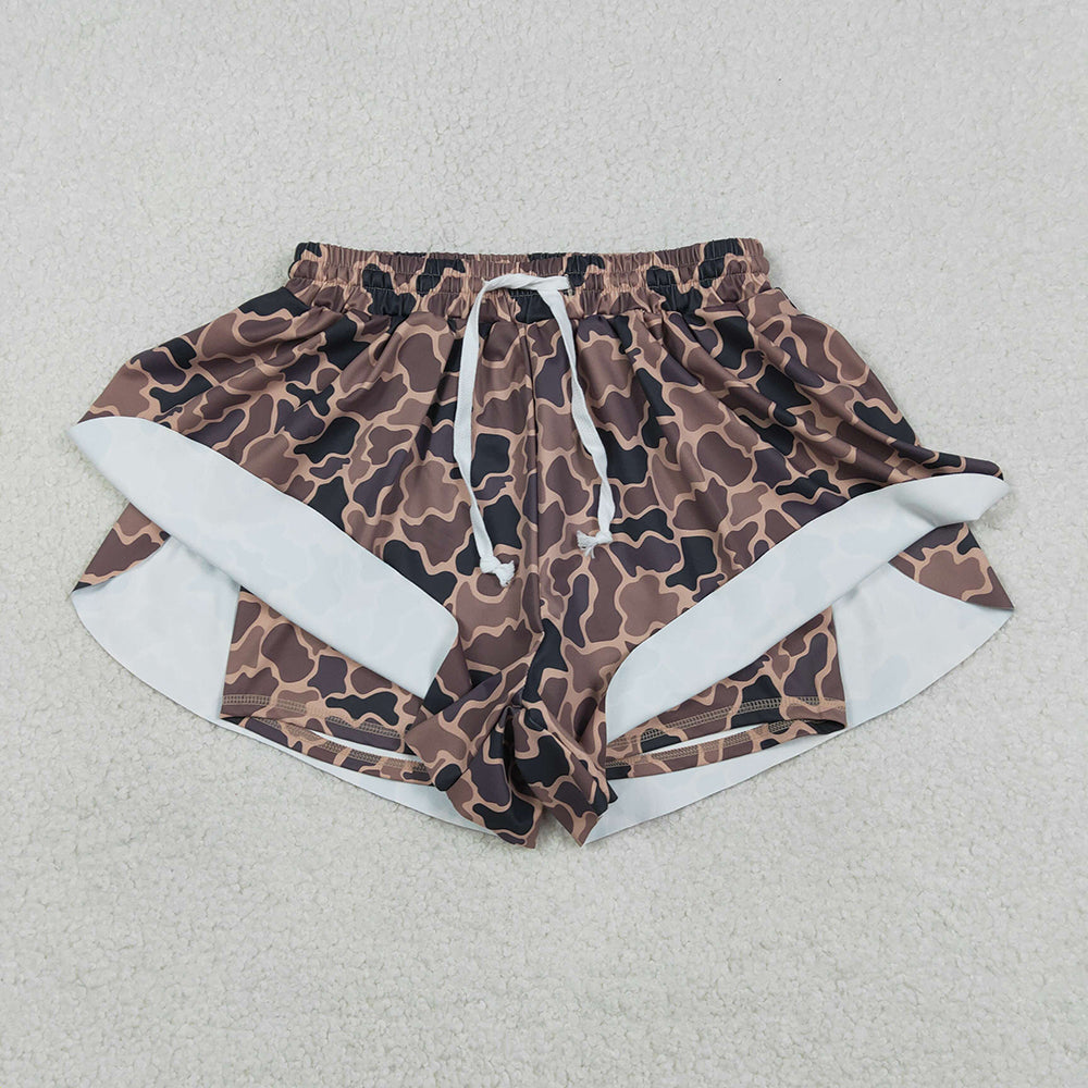 3 Colors Camo Print Mommy and Me Bottom Summer Yoga Flutter Shorts Sibling Wear