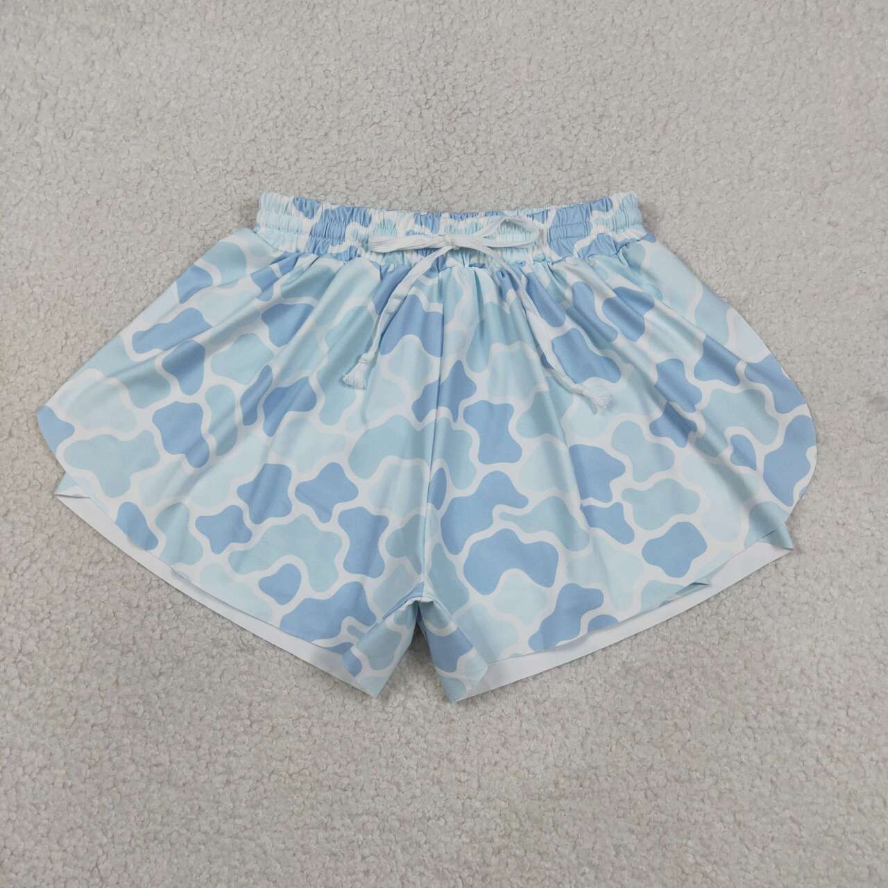 Blue Camo Print Woman Summer Bottom Yoga Flutter Shorts