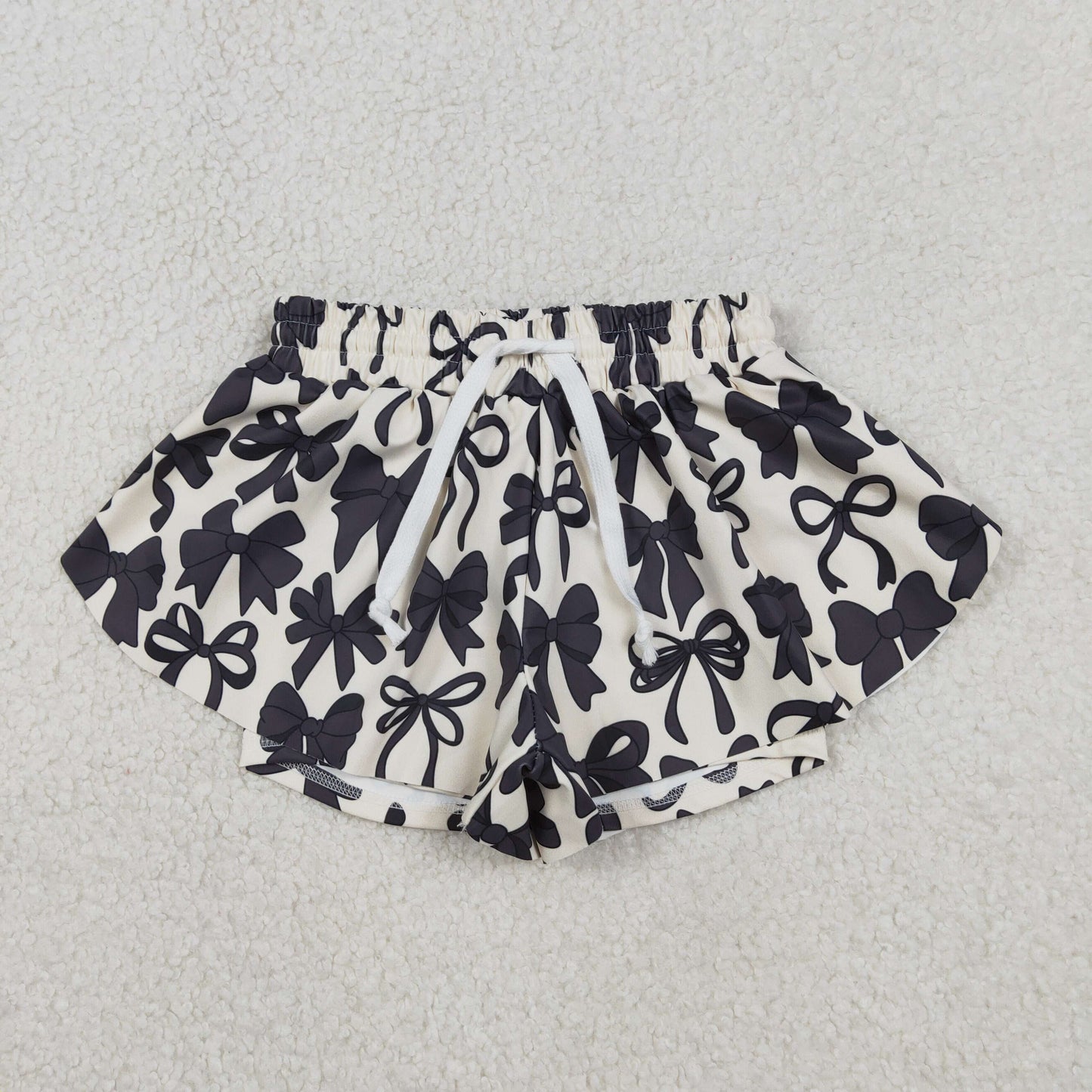 SS0770 Black Bows Print Girls Bottom Summer Yoga Flutter Shorts