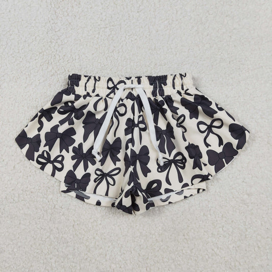Black Bows Print Mommy and Me Bottom Summer Yoga Flutter Shorts Sibling Wear