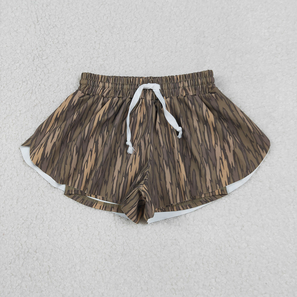 SS0771 Camo Print Girls Bottom Summer Yoga Flutter Shorts