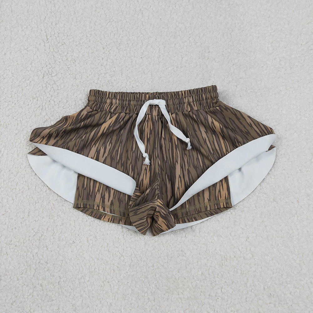 3 Colors Camo Print Mommy and Me Bottom Summer Yoga Flutter Shorts Sibling Wear