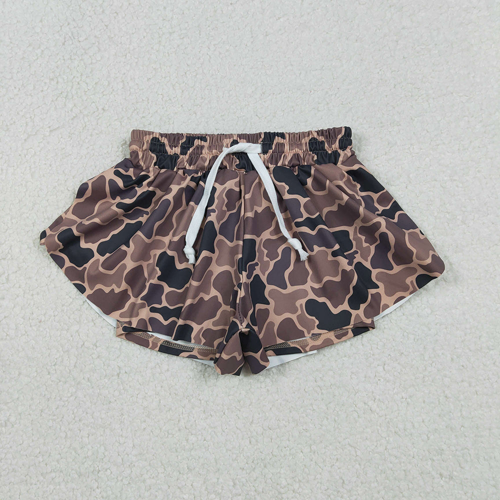 3 Colors Camo Print Mommy and Me Bottom Summer Yoga Flutter Shorts Sibling Wear