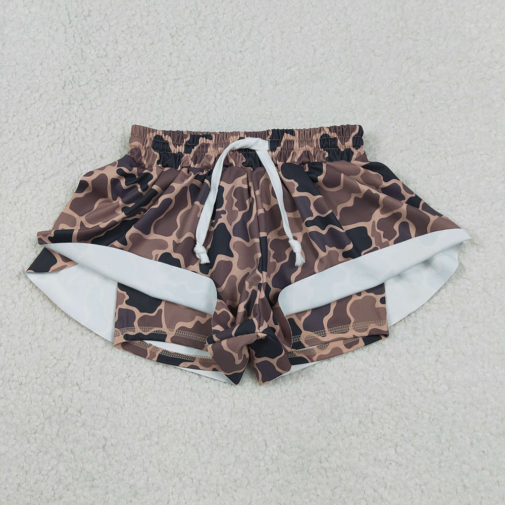 3 Colors Camo Print Mommy and Me Bottom Summer Yoga Flutter Shorts Sibling Wear