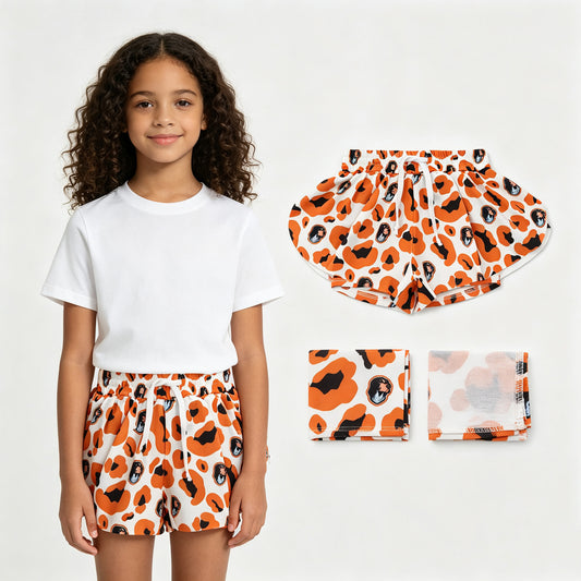 SS0816 Teams Tennessee Leopard Print Girls Summer Bottom Yoga Flutter Shorts