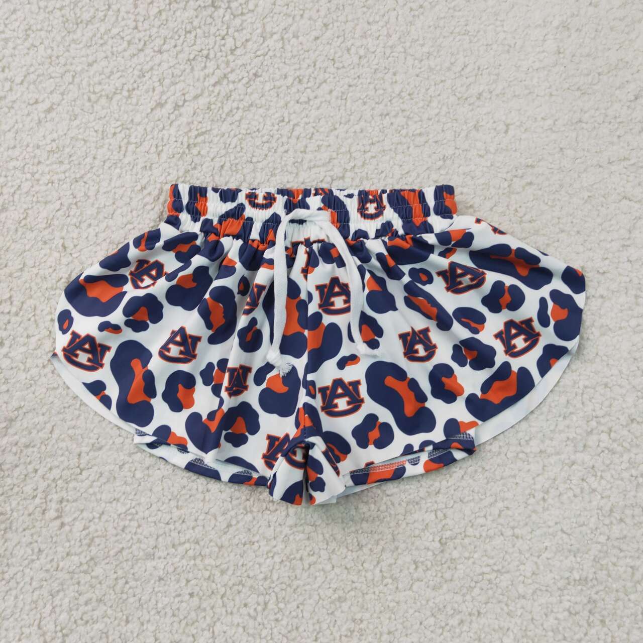 SS0819 Teams Auburn Tigers Leopard Print Girls Summer Bottom Yoga Flutter Shorts