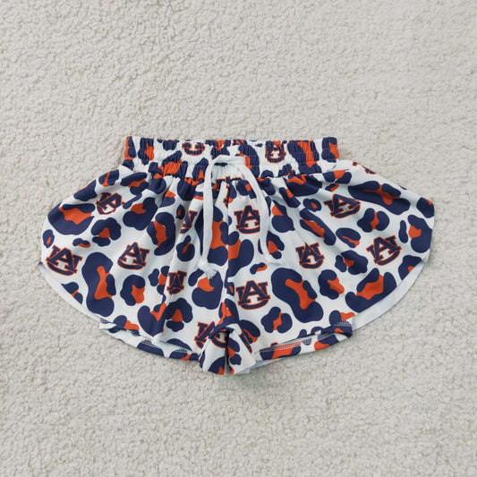 SS0819 Teams Auburn Tigers Leopard Print Girls Summer Bottom Yoga Flutter Shorts