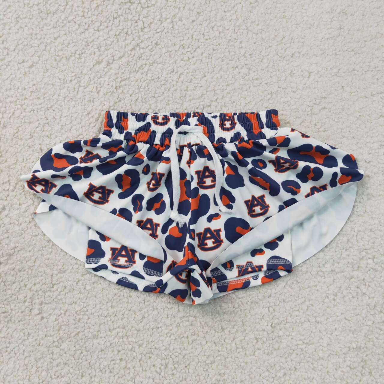 SS0819 Teams Auburn Tigers Leopard Print Girls Summer Bottom Yoga Flutter Shorts