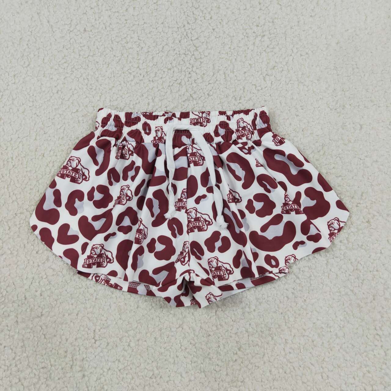 SS0820 Teams Mississippi State Leopard Print Girls Summer Bottom Yoga Flutter Shorts