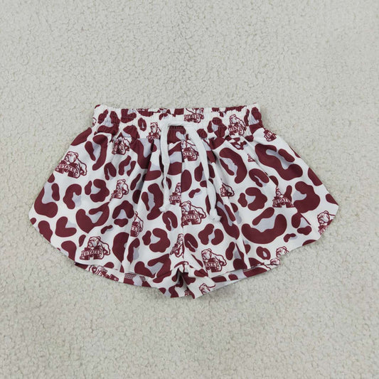 SS0820 Teams Mississippi State Leopard Print Girls Summer Bottom Yoga Flutter Shorts