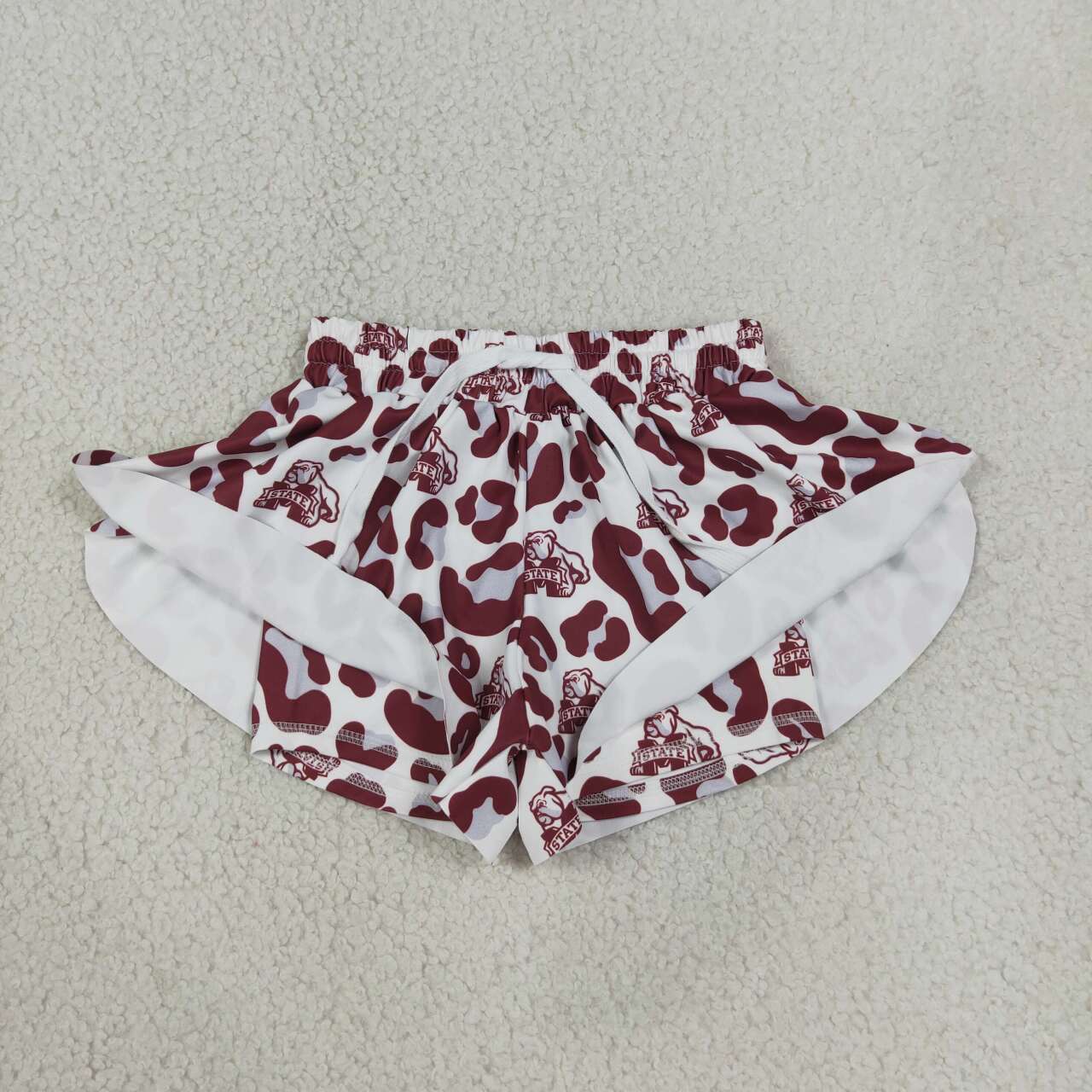 SS0820 Teams Mississippi State Leopard Print Girls Summer Bottom Yoga Flutter Shorts
