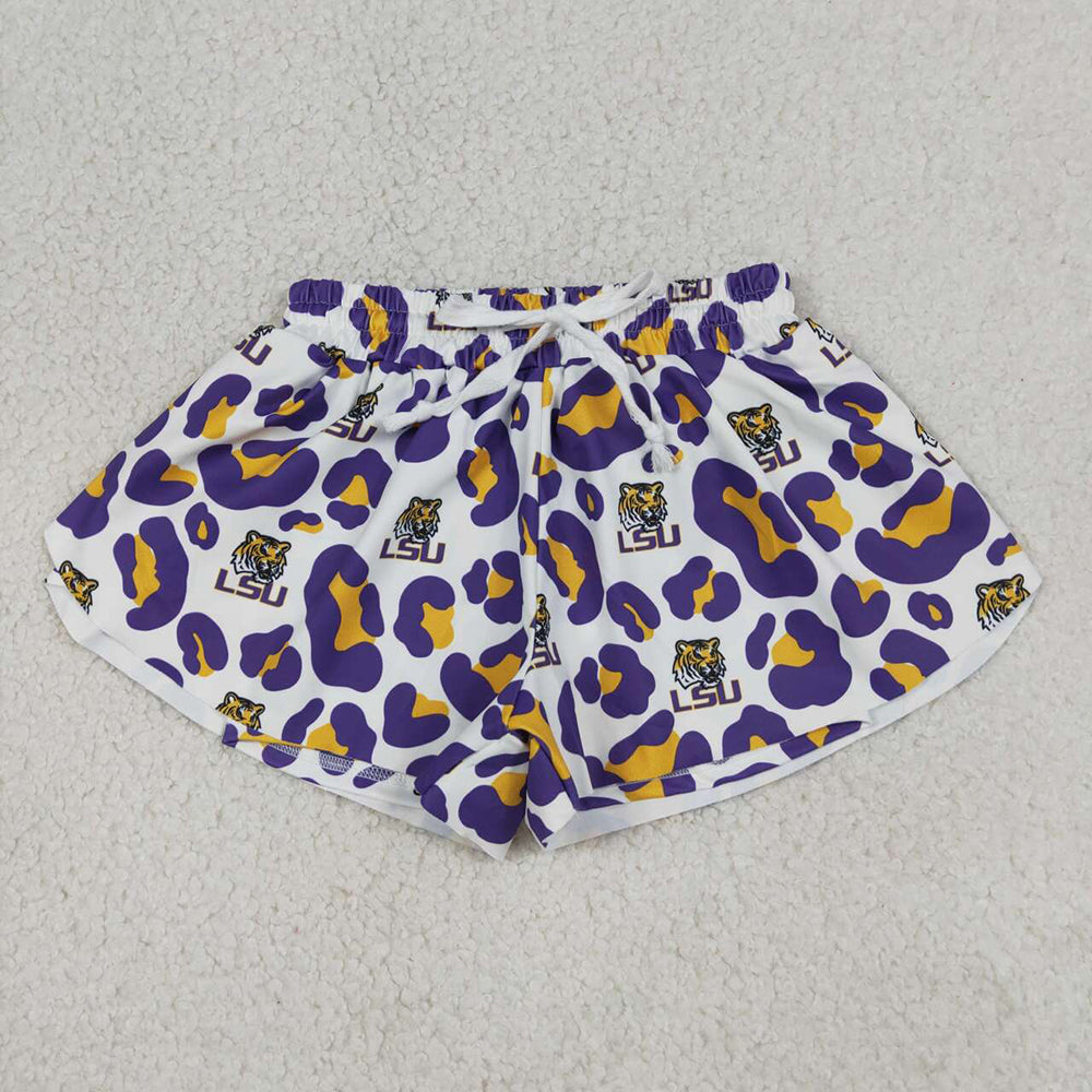 SS0821 Teams LSU Tigers Leopard Girls Bottom Yoga Flutter Shorts