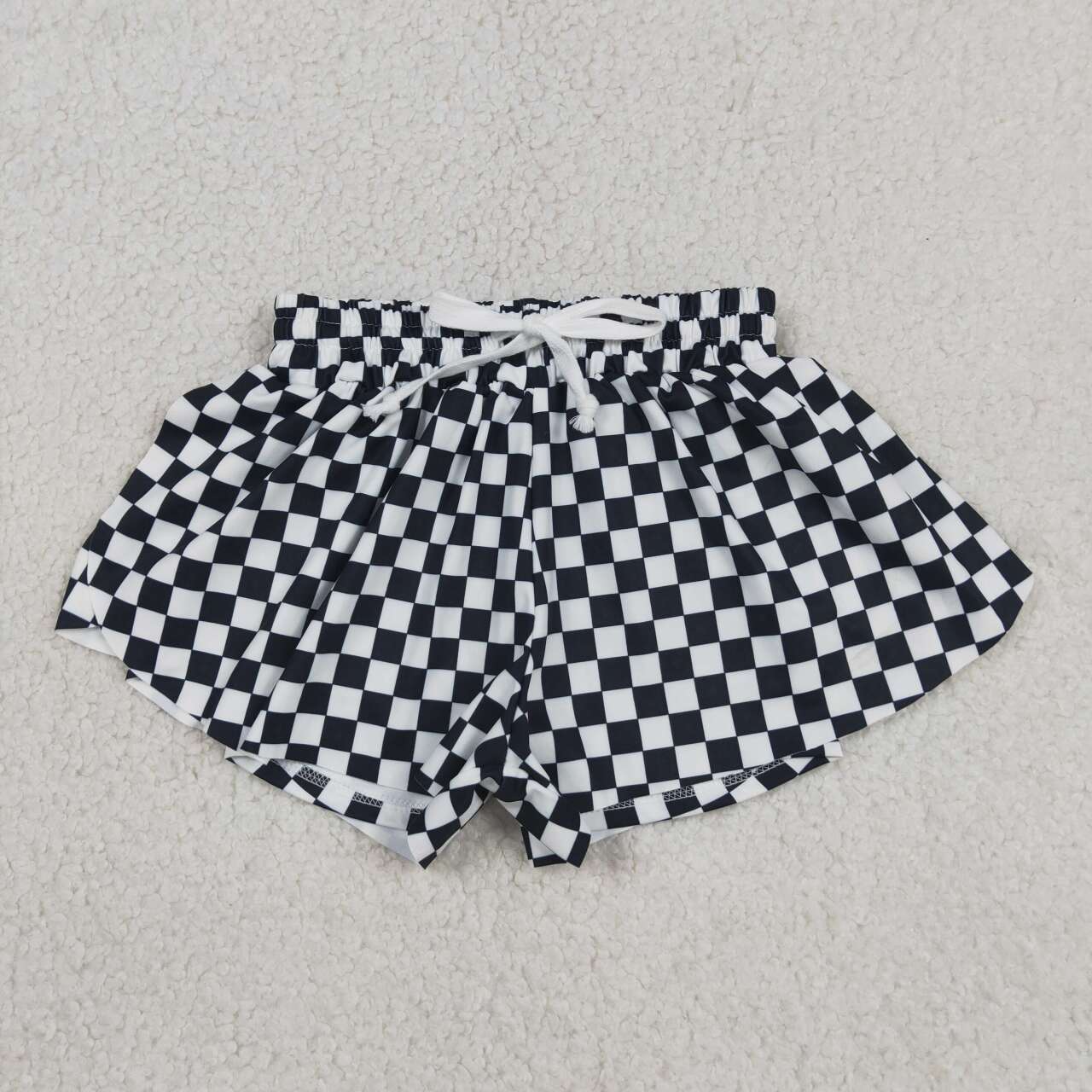 SS0865 Black Plaid Print Girls Summer Bottom Yoga Flutter Shorts