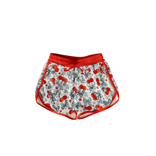 3.20 SS0869 Preorder Cherry Bows Stars Print Girls 4th of July Bottom Shorts