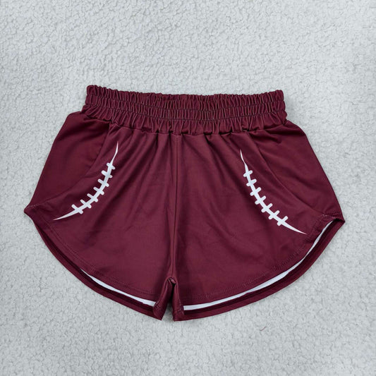 SS0913 Football Stitch Maroon Print Girls Botton Yoga Shorts