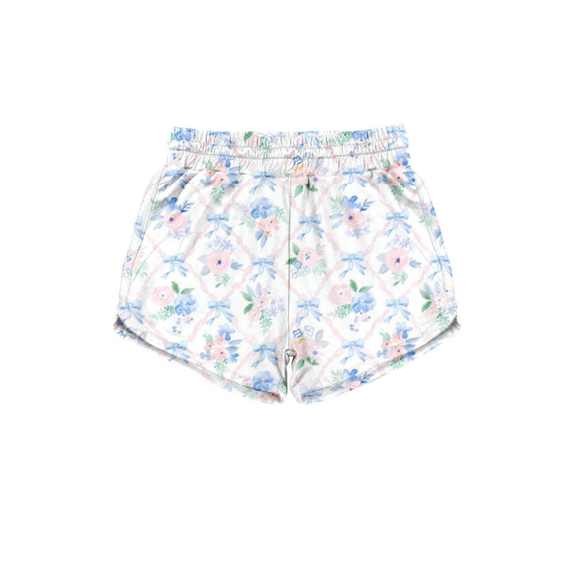 5.5 Kids Girls Pink Floral Blue Bow Shorts Preorder