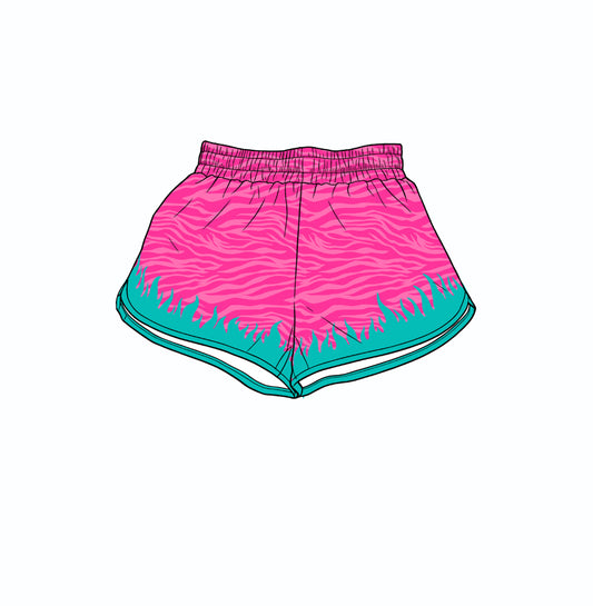 5.21 Kids Girls Pink Tiger Print Flame Elastic Waist Running Shorts