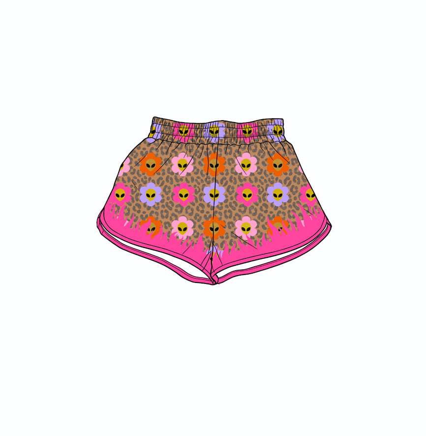 5.21 Kids Girls Leopard Alien Flower Elastic Waist Running Shorts