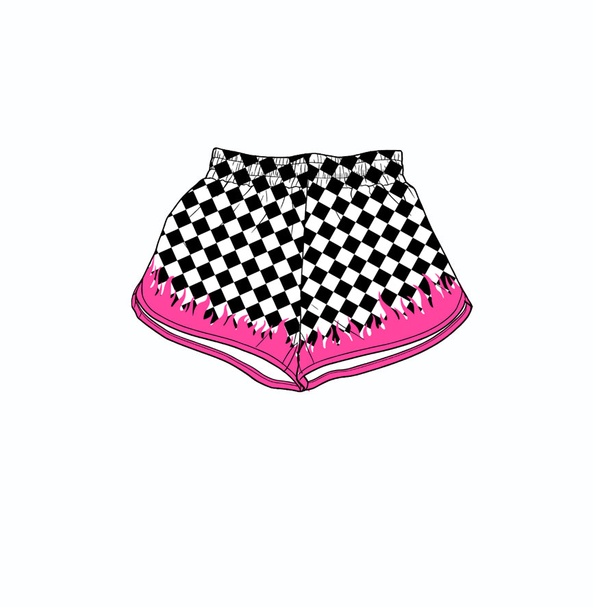 5.21 Kids Girls Black & White Checkerboard Elastic Waist Running Shorts
