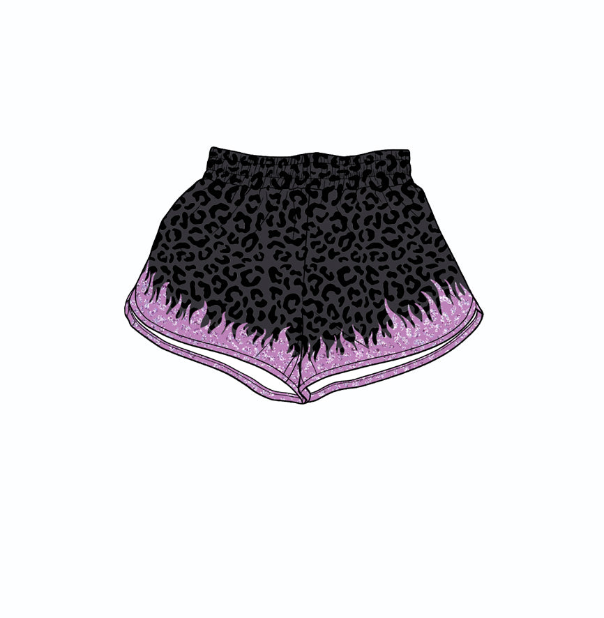 5.21 Kids Girls Black Leopard Glitter Elastic Waist Running Shorts