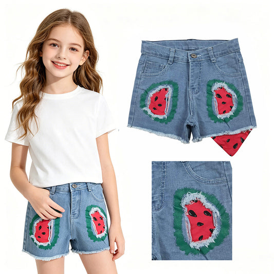 Watermelon Blue Denim Baby Girls Summer Shorts  SS0948