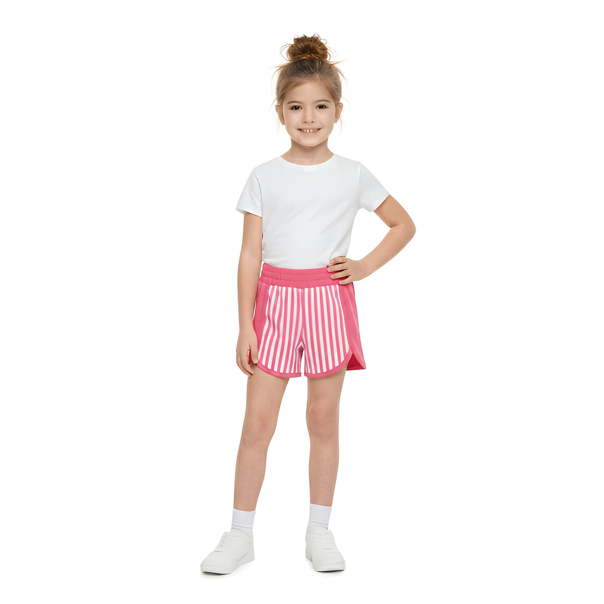 SS0949 Hot Pink Stripes Print Girls Bottom Yoga Shorts